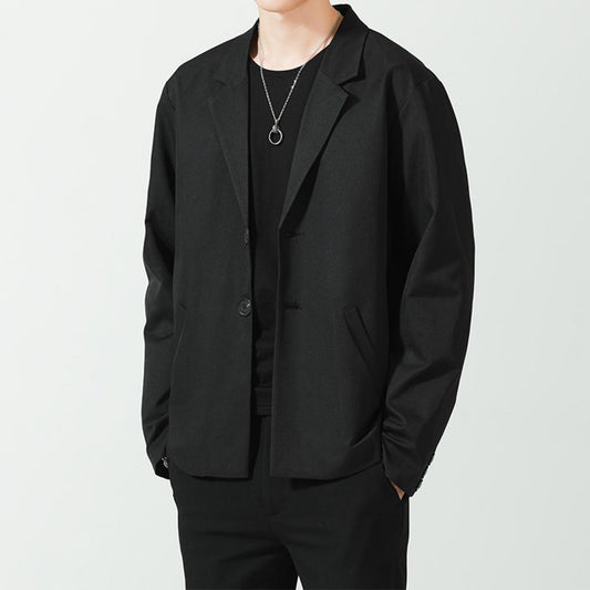 Men Single-breasted Solid Color Blazer Summer Long Sleeve Lapel Pockets Jacket Coat for Daily Wear
