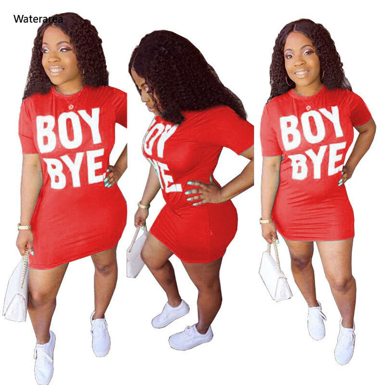 2020 Summer Women Boy Bye Letter Print Bodycon Tee Midi Dress Elegant Office Lady Sporty O-neck T-shirt Mini Dresses Vestidos