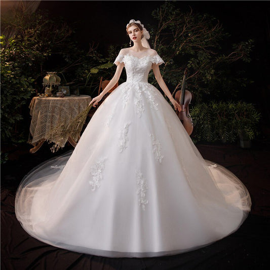 Luxury Lace Applique Long Train Wedding Dresses Embroidery Sweetheart Bride Dress Plus Size With Sleeve Vetidos De Novia Mariage