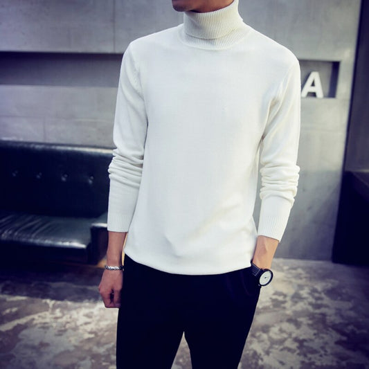 New Winter High Neck Thick Warm Sweater Men Turtleneck Brand Mens Sweaters Slim Fit Pullover Men Knitwear Male Double collar