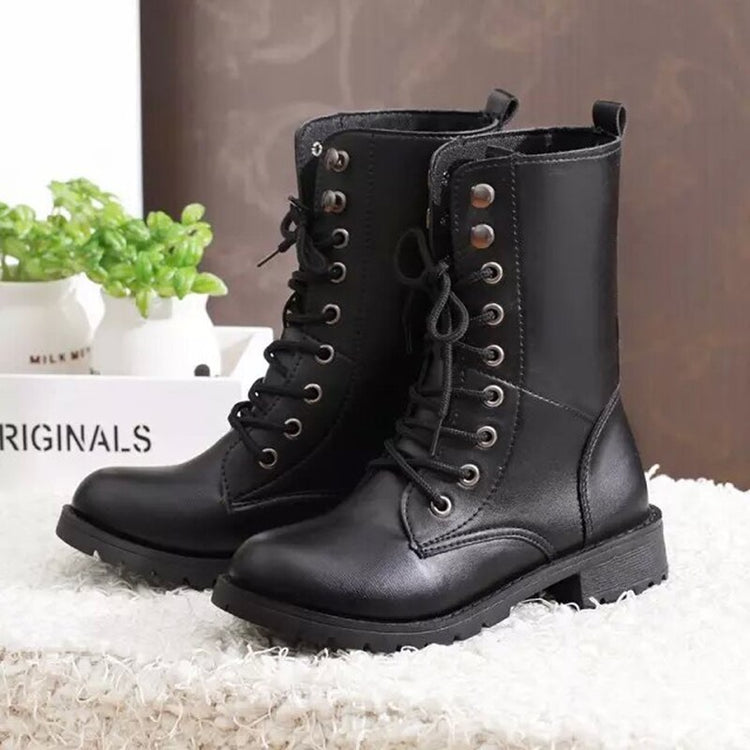 Black Leather Boots Women Shoes Size 42 Platform Boots Femme New Cheap Lace Up Buckle Boots Platfrom Shoes Bota Punk Feminina