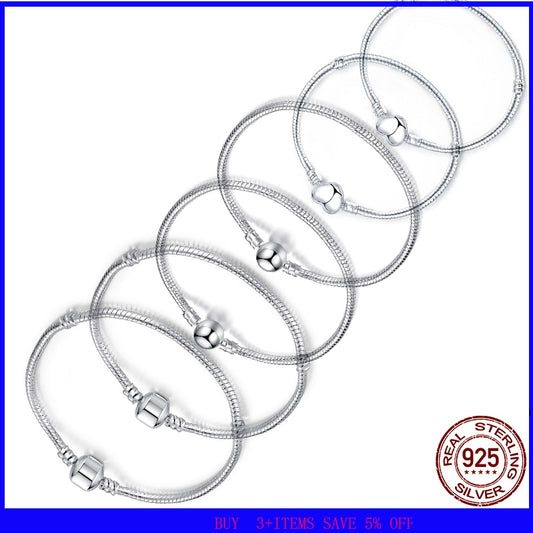17-21cm Silver Color Love Snake Chain Bracelet Fit Original Design Charm DIY  Bangles Jewelry Making Fashion Gift