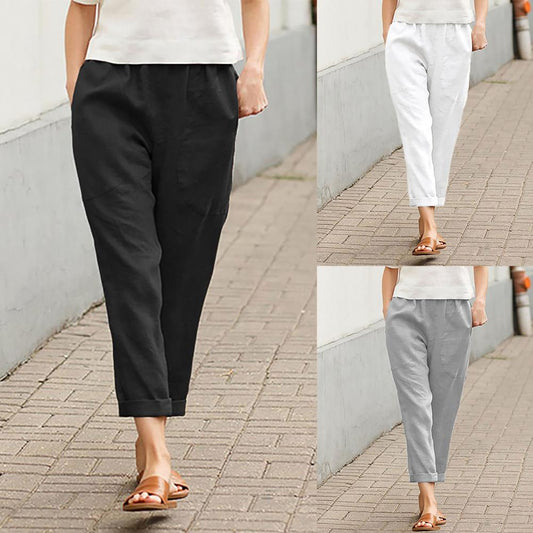 Skin-friendly Casual Ankle-Length Pockets Slim Trousers Women Clothing