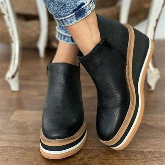 2021 Autumn New Fashion Platform Round Head Women's Casual Shoes Increase Zipper Shallow Mouth High Heel Women's Chelsea Shoes