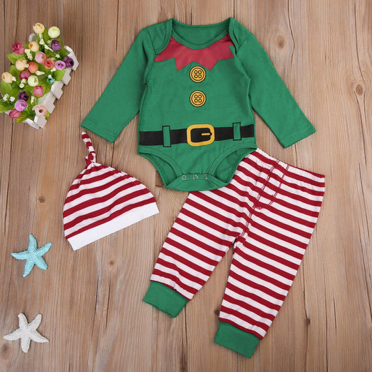 Newborn Baby Boy Girl Clothes 2020 Merry Christmas Bodysuit Striped Pants My First Christmas Hat 3pcs Outfits Set Girl Clothing