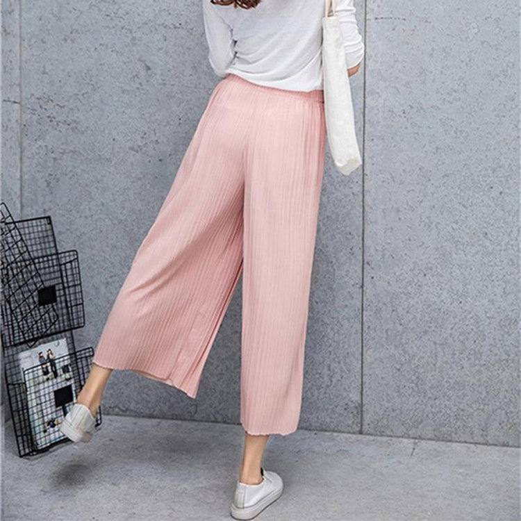Fold Pleated Pants 2021 Women's Trousers Bottoms Spring Summer Casual Pant Mid Waist Wide Leg Pants Female Pantalon Mujer