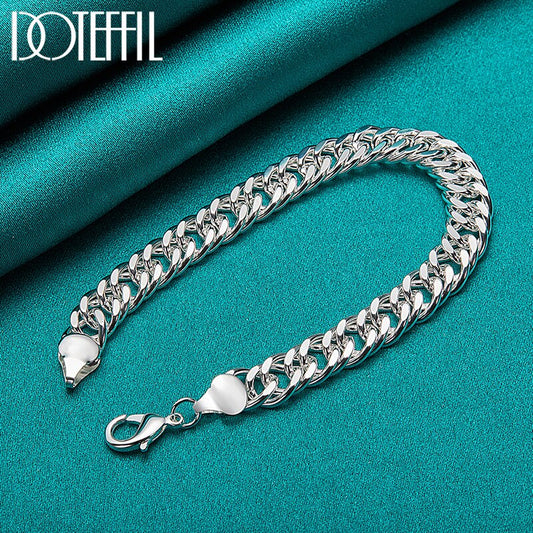 DOTEFFIL 925 Sterling Silver 10mm Side Chain Bracelet For Man Women Wedding Engagement Party Jewelry
