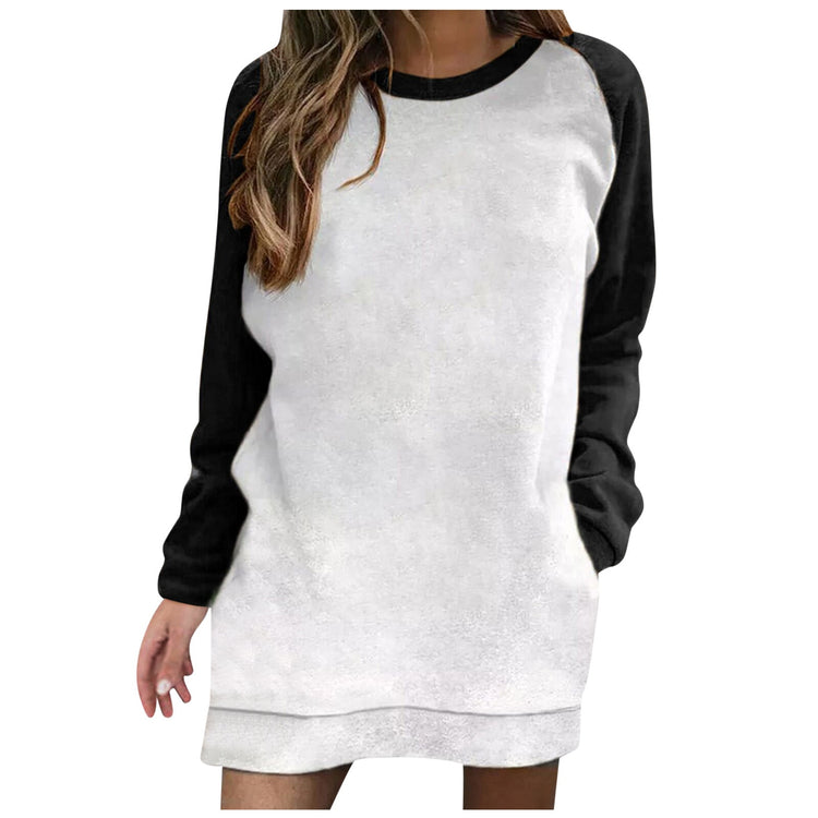 Mini Dress Ladies Sweatshirts Contrast Color Long Sleeve Loose Cat Printing Pocket Pullover Sweatshirt Dress Mujer De Moda 2021