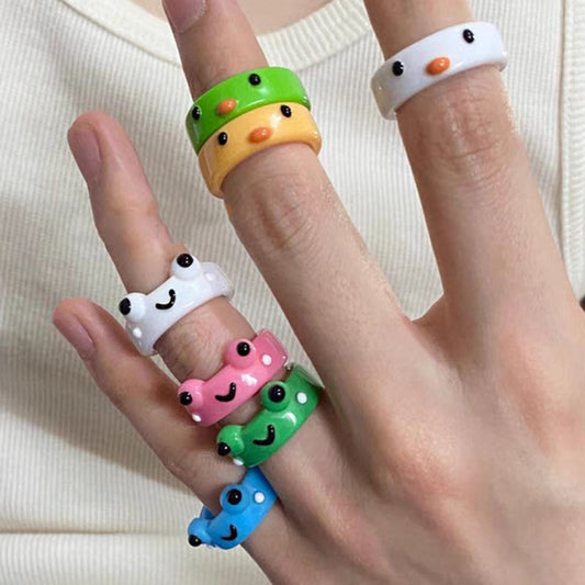 Wholesale Colorful Acrylic Frog Chick Ring Funny Personality Cartoon Cute Ring Gift  Jewelry for Women  Bulk