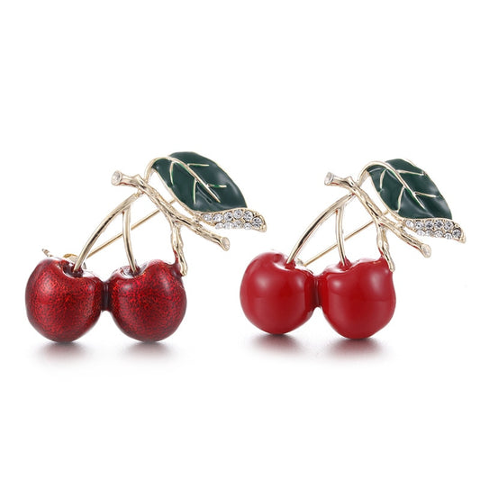 Charm Enamel Cherry Brooch Pins Red Green Fruits Broche Brooches for Women Kids Clothes Shawl Shirt Suit Bag Accessories