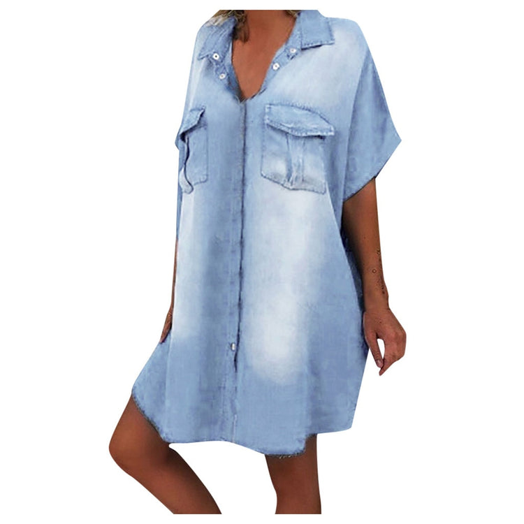 Summer Dress For Women Casual Loose Plus Size Asymetric Denim Dresses Batwing Short Sleeve Midi Dress Female Daily Dress