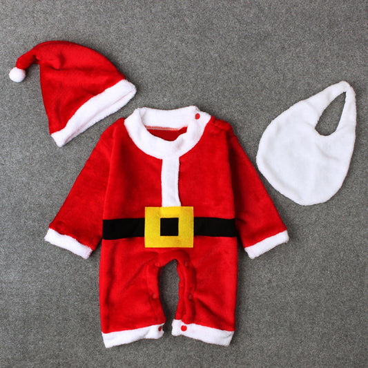 3pcs Infant Baby Santa Christmas Romper Jumpsuit hat+Bib Outfit Set Fashion Toddler Baby Boy Costume Cosplay Clothes Set Outfit