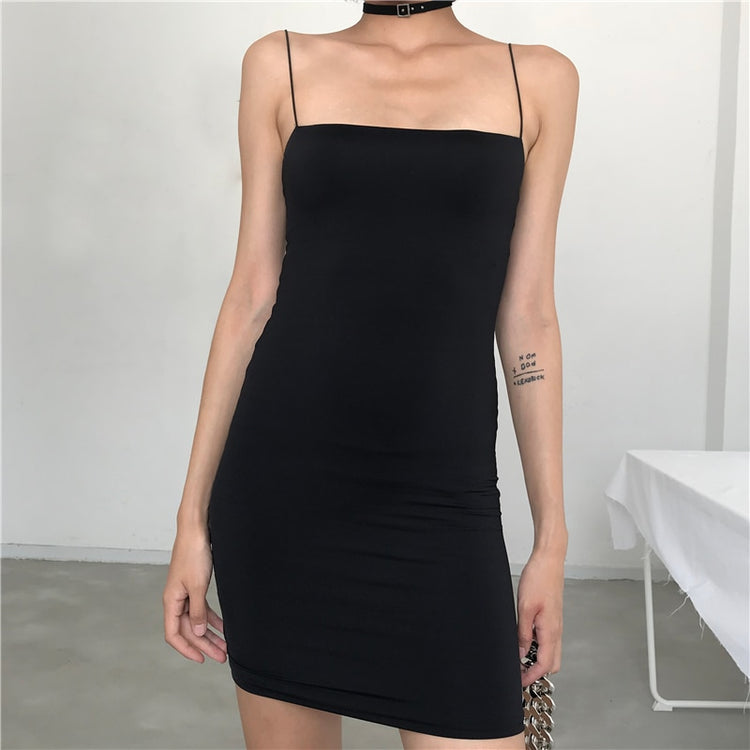 Wearing Sexy Black Mini Dress Sleeveless Spaghetti Strap Strapless Club Bodycon Women Clothing Summer Dresses Femme Clothes
