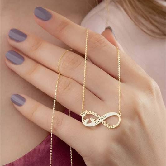 Customized Infinite Butterfly Name Engraving Date Pendant Charm Women Chain Necklace Couple Memorial Gift Family Jewelry