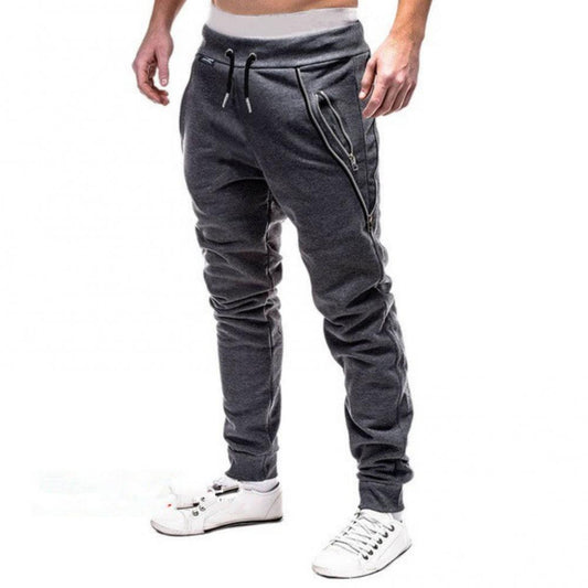 80%HOT Men Drawstring Zipper Pockets Ankle Tied Sweatpants Sports Trousers Skinny Pants