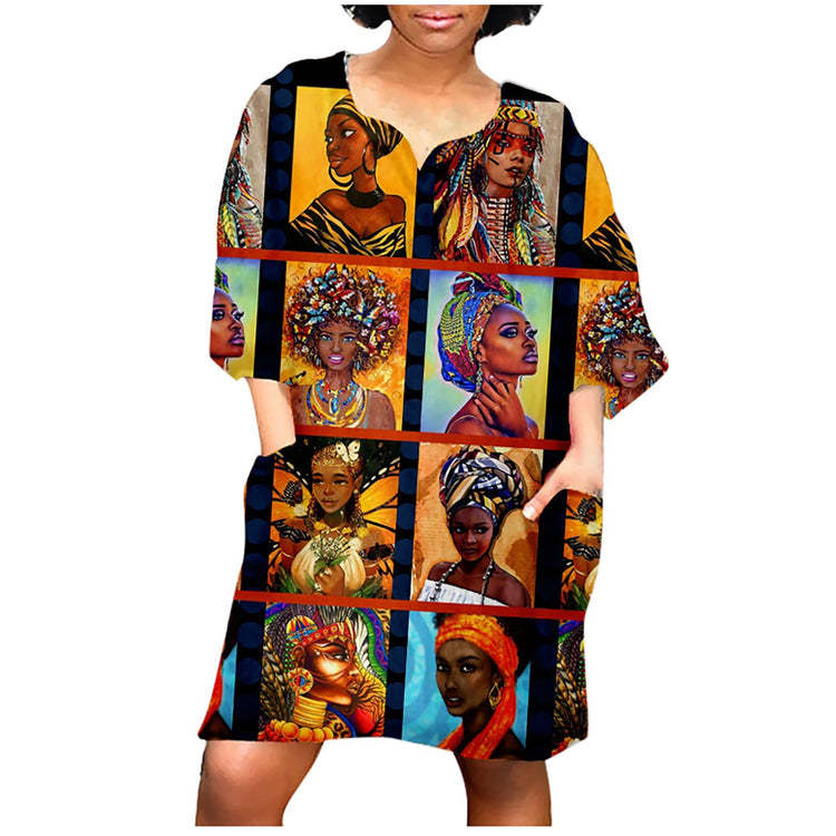 African Dresses for Women 2021 New Fashion Vintage Tribal Ethnic V-neck Ladies Clothes Casual Dress Robe Party Dashiki Dress