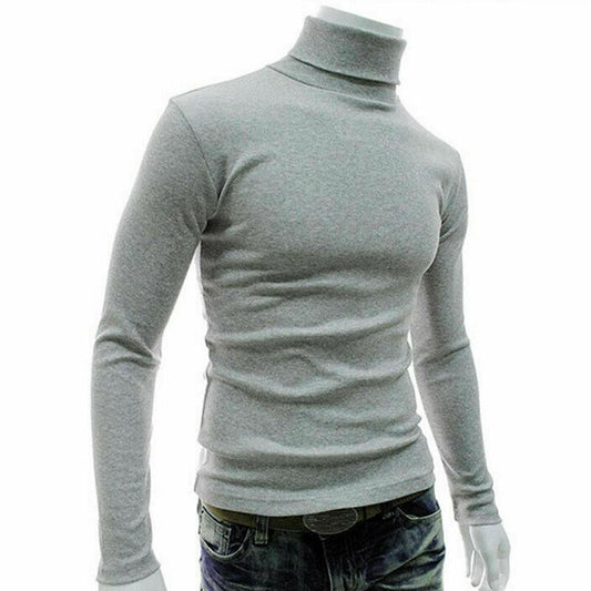 Men Long Sleeve Pullover High Neck Turtleneck Stretch Slim Basic T Shirt Tee Top Knitwear TC21