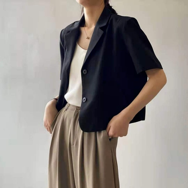 Short Sleeve Blazers Women Pockets Fashion All-match Summer Chic Daily Harajuku Streetwear Mujer Womens Clothing Elegant Suits