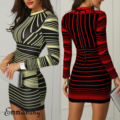 Sexy Party Dress Women Elegant Stretchy Printed Package Hip Bodycon Bandage Pencil Mini Dresses Office Ladies Clubwear