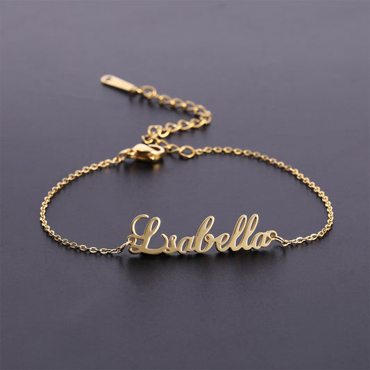 Lemegeton Customized Name Bracelet Women Personalized Kids Stainless Steel Custom Handwriting Nameplate Gold Bracelets Jewelry