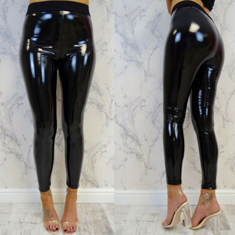 Fashion Women Sexy Vinyl PVC Wet Look Shiny Thermo Disco Elasticated Ladies High Waist Pencil Leggings Black Slim Pant Jeans