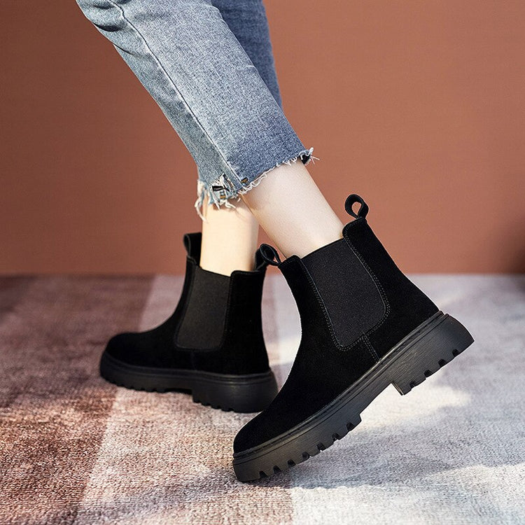 Brand New Chelsea Boots Soft Leather Ankle Booties Women Autumn Slip-On Platform Shoes Fashion Femme Plush Warm Winter2021