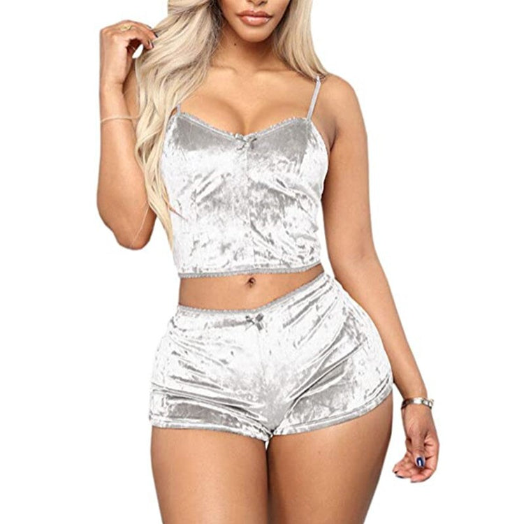 NEW 2020 2Pcs Women Velvet Pajama Sets Sleepwear Sexy Spaghetti Strap Crop Top Shorts Loungewear Suit Ladies Casual Nightwear