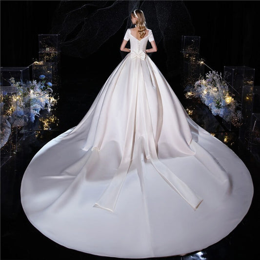 Vintage Wedding Dress Lace Up Bride Dresses 2020 Short Sleeve Simple Sweetherat Wedding Gowns Stain Vestidos De Novia