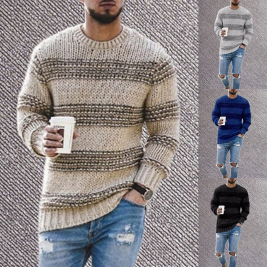 2021 Fall/winter Fashion Pullover Men's Round Neck Striped Cotton Sweater Slim Men Men's Casual Knitwear