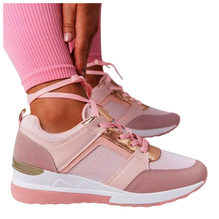 New Fashion Women Sneakers Outdoor Mesh Breathable Ladies Casual Thick Bottom Wedge Sport Shoes Lace Up Running Walking Shoes