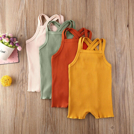 2020 Baby Summer Clothing Baby Kids Boy Girl Infant Romper Jumpsuit Cotton Outfits Set Ribbed Solid Clothes