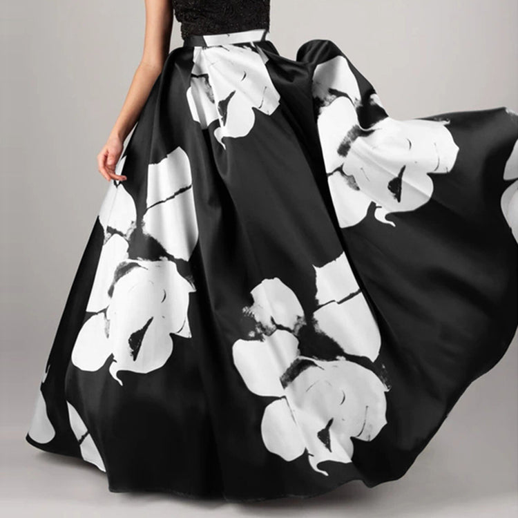 Bohemian Women Maxi Skirts Long Skirt Fashion High Waist Floral Print Vintage Party     Skirt Casual Ruffles Buttom Plus Size
