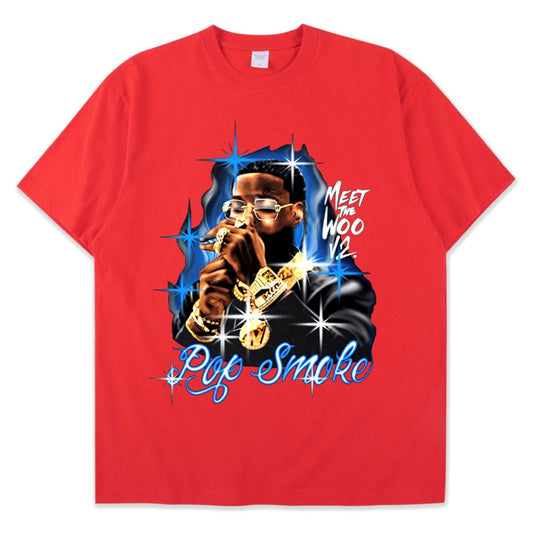2021 New Pop Smoke Fashion T Shirt Hip Hop Streetwear Male T-Shirt Men Rapper The Woo King Casual Tops 100% Cotton Tee Shirt