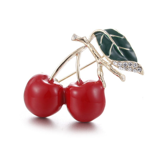 Charm Enamel Cherry Brooch Pins Red Green Fruits Broche Brooches for Women Kids Clothes Shawl Shirt Suit Bag Accessories