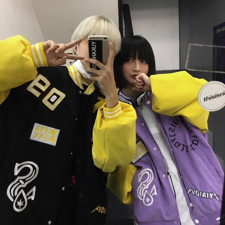 2021 new retro baseball uniform jacket men and women Harajuku couple embroidery color matching Oversized jacket women jacket