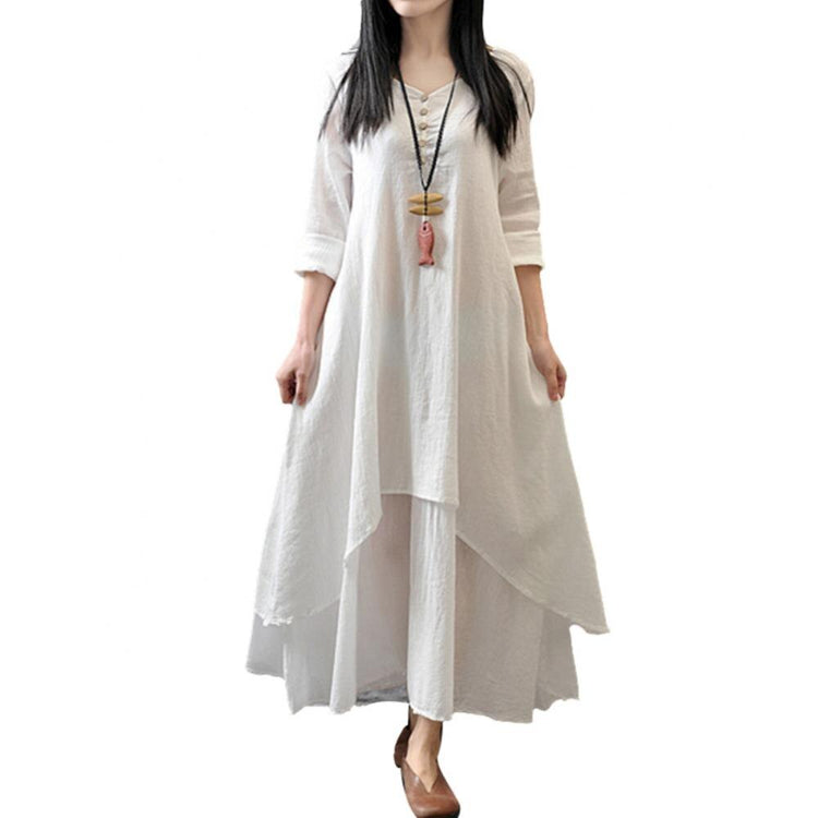 Plus Size Oversized Women Solid Color Long Sleeve Baggy Loose Layered Maxi Dress comfortable to wear for most daily occasion