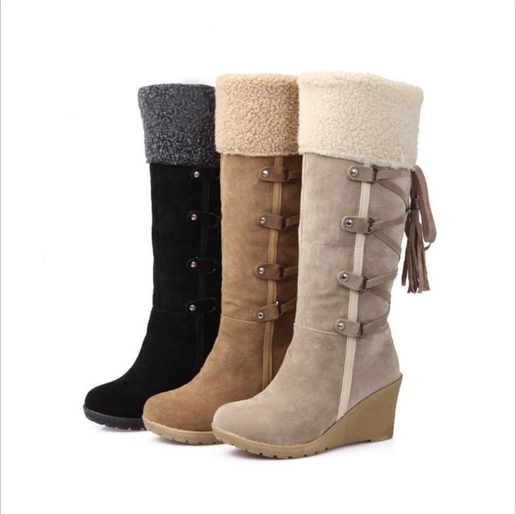 2021 Snow Boots Women Winter Shoes Warm Cotton Shoes Cold Winter Knee High Boots Ladies Wedge Heels Boots 7cm Plus Size