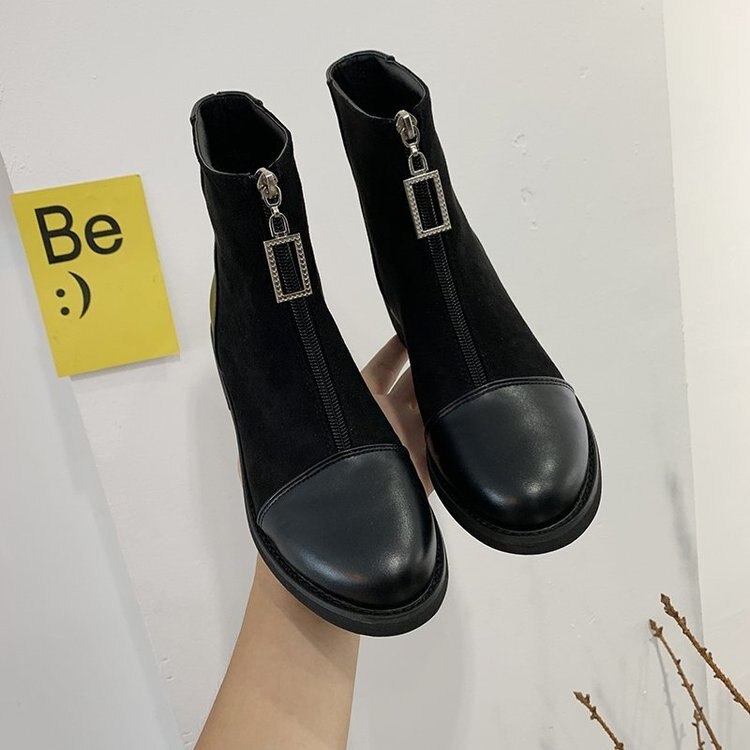 2021 Autumn and Winter Models Zipper Thick and Thin Boots Short Boots British Style Women's Shoes Mid-heel Women's Boots
