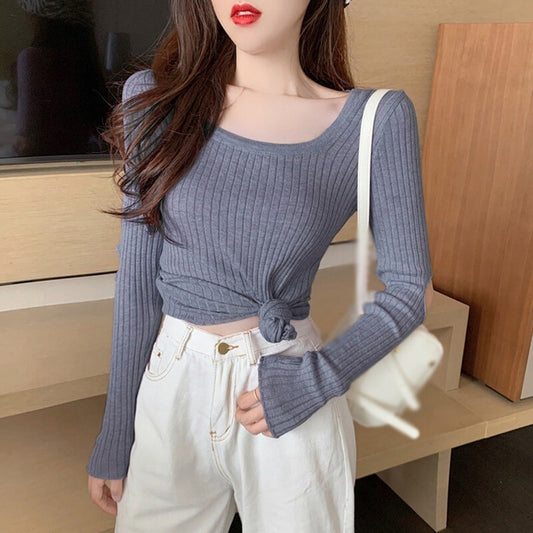 Simple Knitted Sweater Women Temperament Elastic Wild Slim Bottoming Shirt Autumn Winter Knitwear Fashion Round Neck Solid Tops/