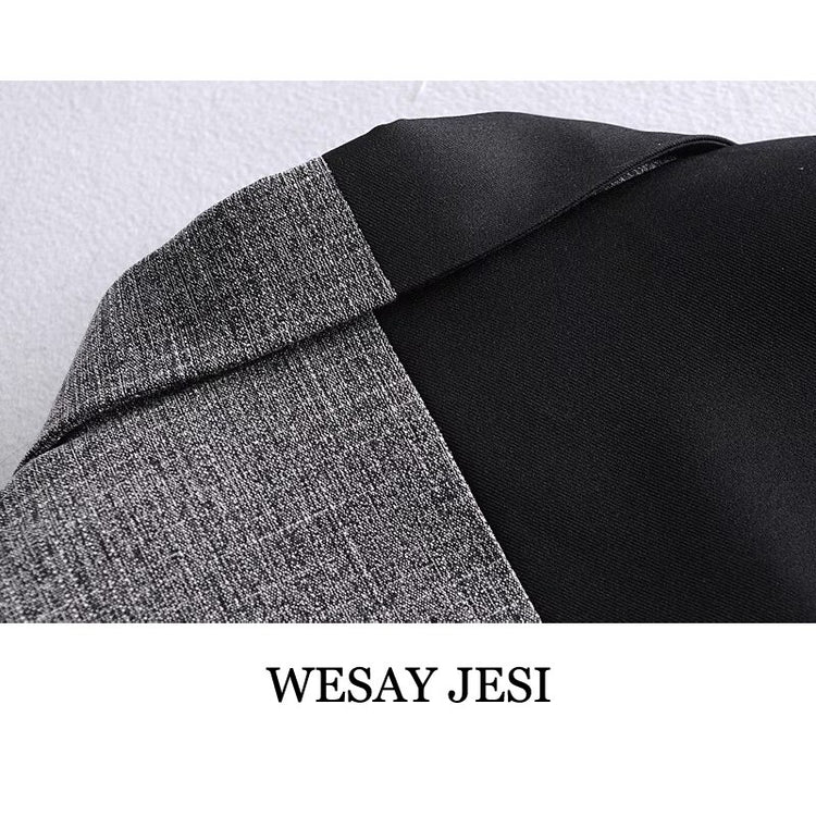 WESAY JESI Women's Suit Cropped Blazer+Skirt Fashion Office Lady Pocket Decoration Patchwork Cropped Blazer Suits With Skirt