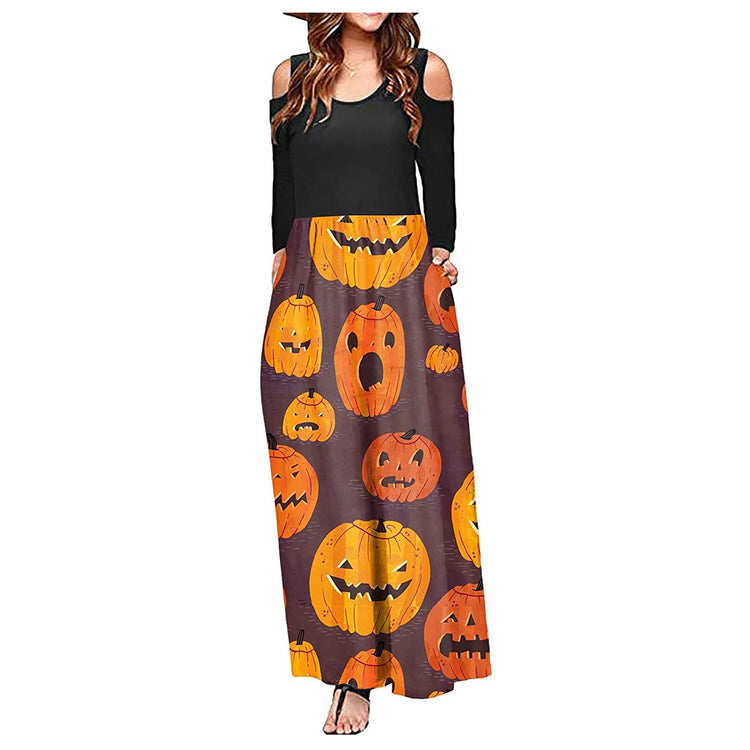 Autumn Women Plus Size Dresses Maxi Dress Halloween Long Sleeve Dress Long High Waist Loose Dress Vestido Elegante Mujer Hotsale