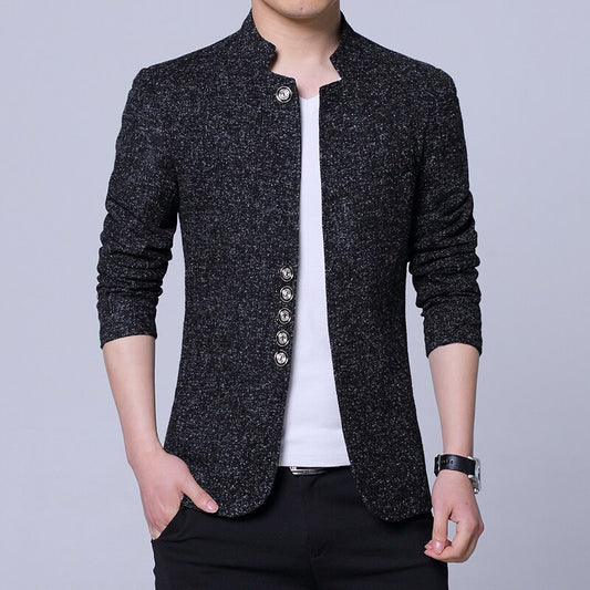 2021 Fashion New Men's Casual Boutique Stand Collar Business Suit Coat  / Male Metal Buttons Slim Fit Blazers Jacket