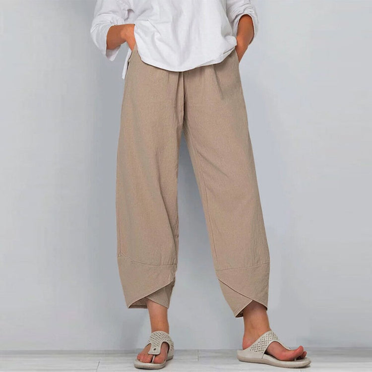 Women Solid Linen Large Size Simple High Waist Loose Trousers Pocket Long Cotton Straight Leisure Pants Pantalon Pour Femme