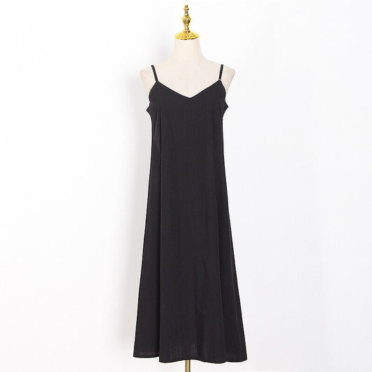 Midi Minimalist Dresses For Women V  Neck Sleeveless Korean Casual Sling Dress Female New Clothing Summer