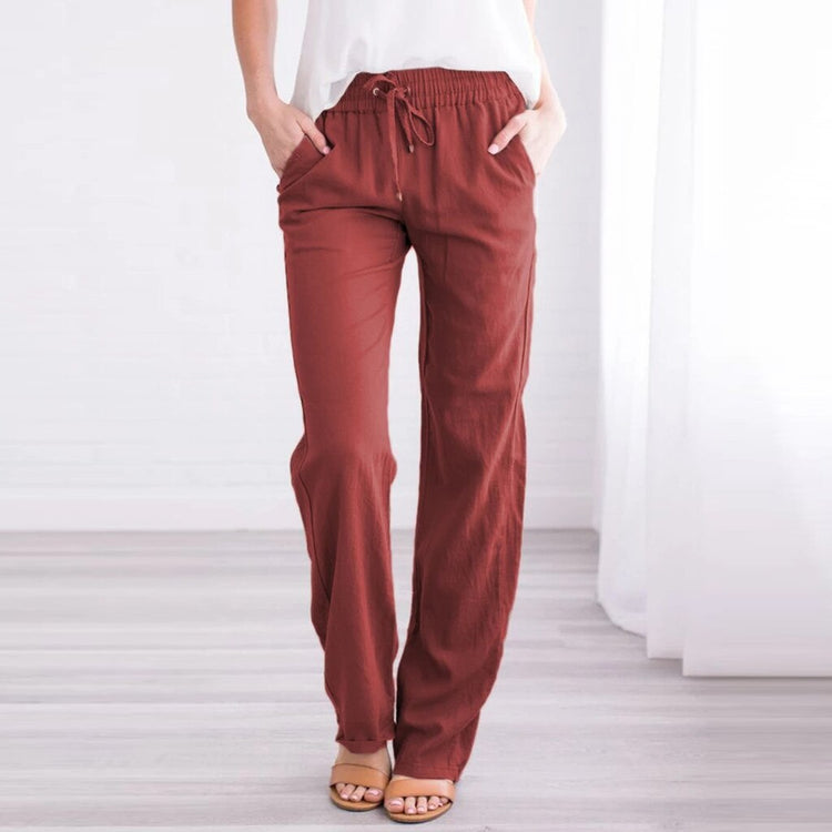 2021 Female Loose Ankle-length Long Pants Women Linen Cotton Pants Summer Spring Casual Solid Elastic Waist Straight Trousers