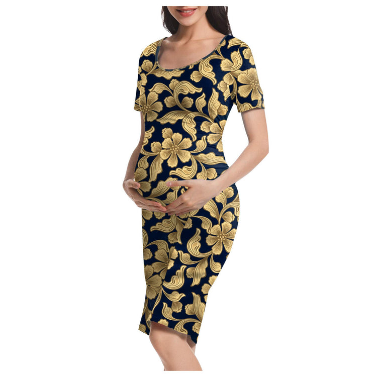 Flora Printed Dresses Women Pregnancy Maternity Summer Plus Size Dress Vintage Short Sleeve Dress Vestidos Longos De Verao