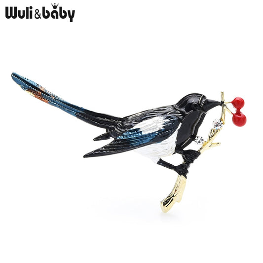 Wuli&baby 2021 Enamel Magpie Bird Brooches Pins Women Luxury Fashion Brooches Designer Jewelry Gift Luckly Bird