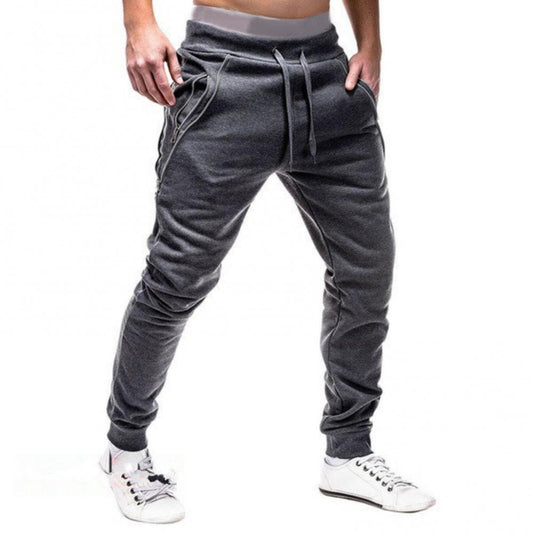 80%HOT Men Drawstring Zipper Pockets Ankle Tied Sweatpants Sports Trousers Skinny Pants
