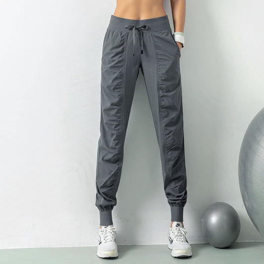 Fabric Drawstring Running Sport Joggers Women Quick Dry Athletic Gym Fitness Sweatpants with Two Side Pockets