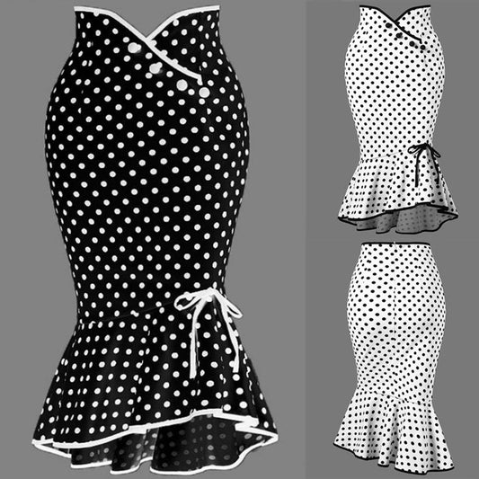 Korea Fashion SKirts Women 2021 Summer Sexy High Waist Midi Skirts Elegant Polka Dot Print Mermaid Trumpet Skirts faldas largas